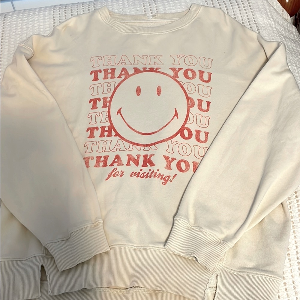Aerie Cream Crew Neck Sweater with Red Accents